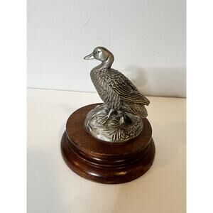 Vintage 1977 RK Davis Chilmark Pewter Canada Goose Signed w/ Wood Base Gander